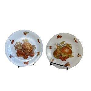 Bavaria Western Germany Set of  2 Salad Plates Fruits Gold Trim 7 5/8"